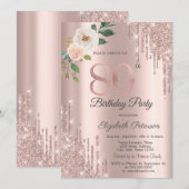 Invitation Rose Parties scintillant Drips Rose Gold 80e anniv (Devant / Derrière)