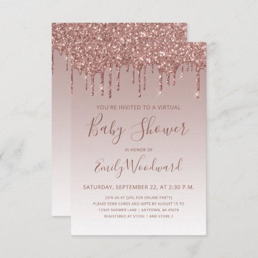 Invitation Rose Parties scintillant Gold Baby shower virtuel (Devant / Derrière)