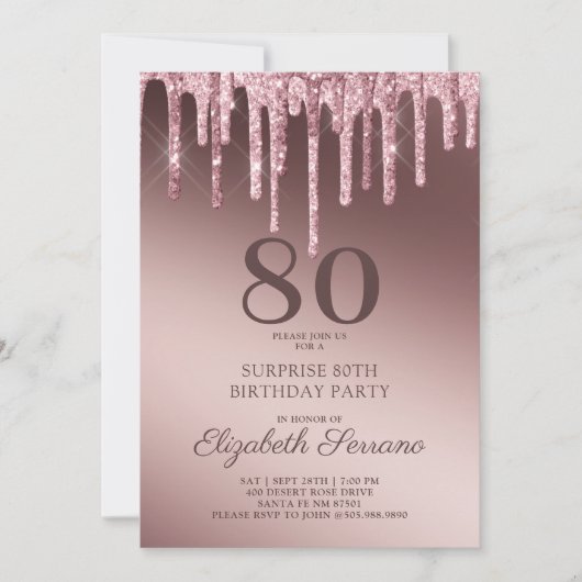 Invitation Rose Parties scintillant or 37 ans Surprise Inv (Devant)