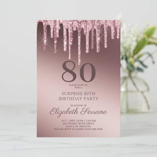 Invitation Rose Parties scintillant or 37 ans Surprise Inv (Debout devant)