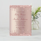 Invitation rose Parties scintillant or Baby shower (Debout devant)