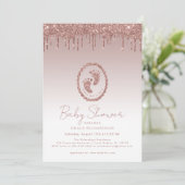 Invitation rose Parties scintillant or Baby shower (Debout devant)