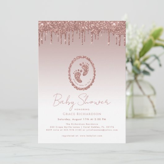 Invitation rose Parties scintillant or Baby shower (Debout devant)