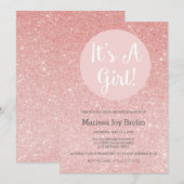 Invitation rose Parties scintillant or Baby shower (Devant / Derrière)