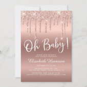 Invitation Rose Parties scintillant or  Baby shower (Devant)