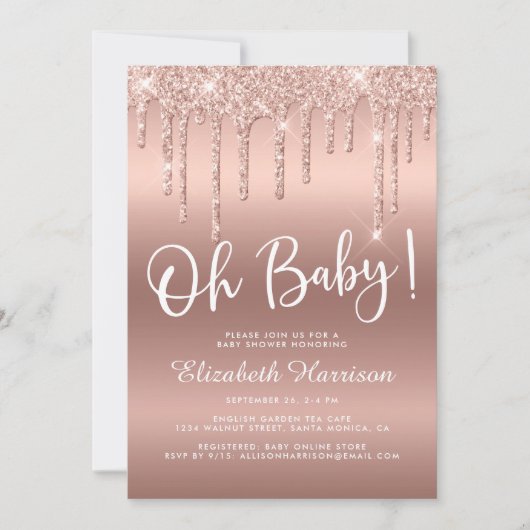 Invitation Rose Parties scintillant or Baby shower (Devant)