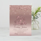 Invitation rose Parties scintillant or Baby shower (Debout devant)
