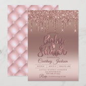 Invitation rose Parties scintillant or Baby shower (Devant / Derrière)