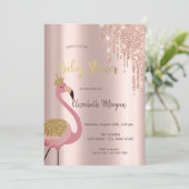 Invitation Rose Parties scintillant or   Baby shower Flamant  (Debout devant)