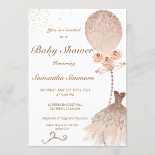 Invitation Rose Parties scintillant or Baby shower robe de ba