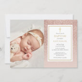 Invitation Rose Parties scintillant or Baptême Christening Ph (Devant)