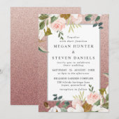 Invitation Rose Parties scintillant or Blush Floral moderne M (Devant / Derrière)