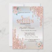 Invitation Rose Parties scintillant or  Boho Roses Silver Swe (Devant)