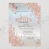 Invitation Rose Parties scintillant or Boho Roses Silver Swe (Devant / Derrière)