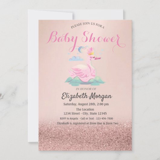 Invitation Rose Parties scintillant or Bokeh, Baby shower cyg (Devant)