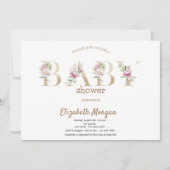 Invitation Rose Parties scintillant or Bokeh Baby shower Flor (Devant)