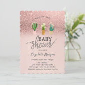 Invitation Rose Parties scintillant or Bokeh, Cactus Baby sho (Debout devant)