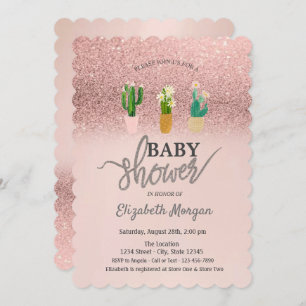 Invitation Rose Parties scintillant or Bokeh, Cactus Baby sho