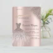 Invitation Rose Parties scintillant or Bokeh robe Quinceañera (Debout devant)