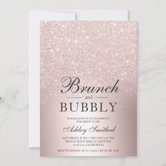 Invitation Rose parties scintillant or brunch bubbly nuptiale (Devant)