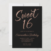 Invitation Rose Parties scintillant or Brush Script Sweet 16  (Devant)