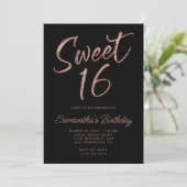 Invitation Rose Parties scintillant or Brush Script Sweet 16  (Debout devant)