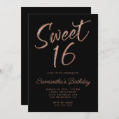Invitation Rose Parties scintillant or Brush Script Sweet 16  (Devant / Derrière)