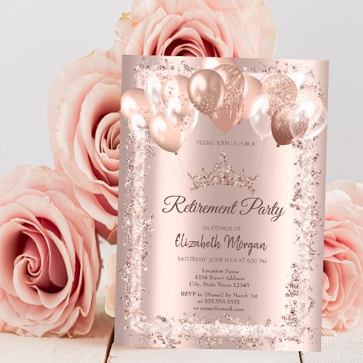 Invitation Rose Parties scintillant or cadre Couronne Ballons