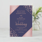 Invitation Rose Parties scintillant or Chic rayures géométriq (Debout devant)