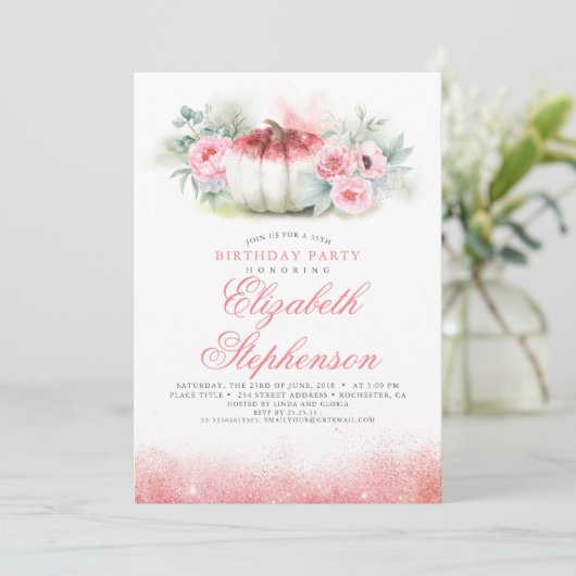 Invitation Rose Parties scintillant or Citrouille élégant aut (Debout devant)