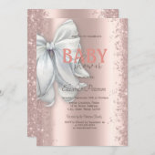 Invitation Rose Parties scintillant or Confetti Baby shower b (Devant / Derrière)