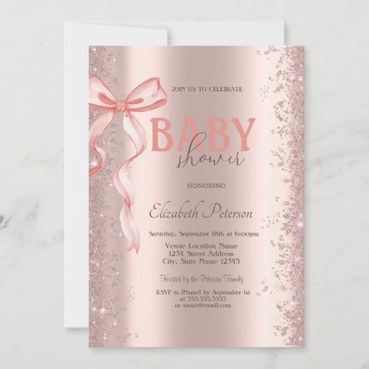 Invitation Rose Parties scintillant or Confetti Baby shower B (Devant)