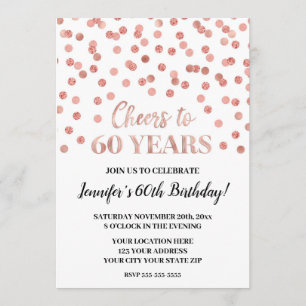 Invitation Rose Parties scintillant or Confetti Cheers à 60 a