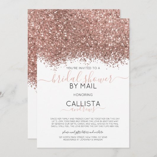 Invitation Rose Parties scintillant or Confetti Fête des mari (Devant / Derrière)
