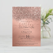 Invitation Rose Parties scintillant or Confetti Metallday (Debout devant)