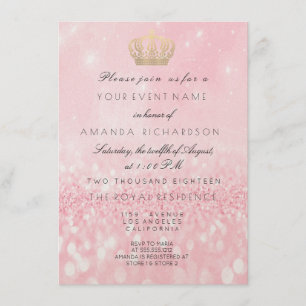 Invitation Rose Parties scintillant or Couronne Parties scint