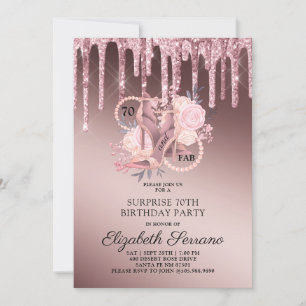 Invitation Rose Parties scintillant or  de 70e anniversaire S