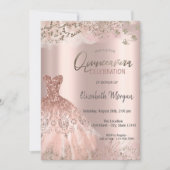 Invitation Rose Parties scintillant or Diamonds Chic Robe Qui (Devant)
