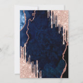 Invitation Rose Parties scintillant or Drips Blue Agate Marbr (Dos)