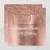 Invitation Rose Parties scintillant or Drips et Foil 40e anni (Devant / Derrière)