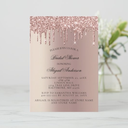 Invitation Rose Parties scintillant or Drivers Bridal Shower  (Debout devant)