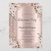 Invitation Rose Parties scintillant or Drives Chic Flowers Re (Devant / Derrière)