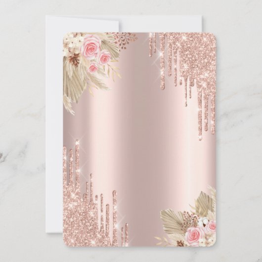 Invitation Rose Parties scintillant or Drives Fleurs de robe (Dos)