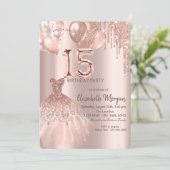 Invitation Rose Parties scintillant or Drives Robe Balloons Q (Debout devant)