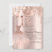 Invitation Rose Parties scintillant or Drives Robe Balloons Q (Devant)