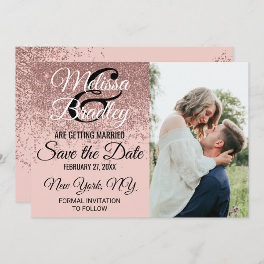 Invitation Rose Parties scintillant or étincelante rose vif E (Devant / Derrière)