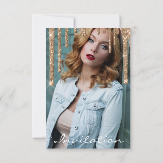 Invitation Rose Parties scintillant or Fête des mariées  Déri (Dos)