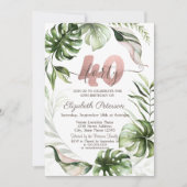 Invitation Rose Parties scintillant or Feuille 40e anniversai (Devant)