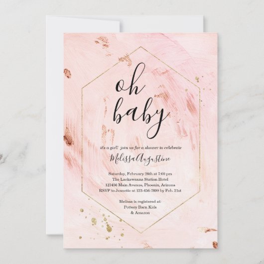 Invitation Rose Parties scintillant or Filles Baby shower Inv (Devant)