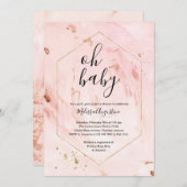 Invitation Rose Parties scintillant or Filles Baby shower Inv (Devant / Derrière)